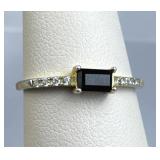 925 Silver Baguette Black Tourmaline & CZ Ring