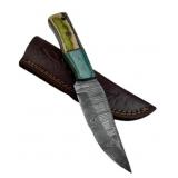 Damascus Steel Fixed Blade Knife w/ Sheath