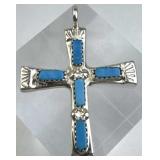 925 Silver Native American Zuni Turq Cross Pendant