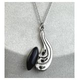 925 Silver Black Tourmaline Abstract Necklace