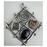 925 Silver Vintage Abstract Grid Pendant