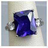 925 Silver Amethyst & 2 Quartz Accent Ring