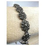 925 Silver Vintage Marcasite Floral Link Bracelet