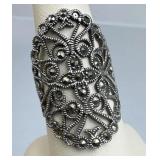 925 Silver Vtg Intricate Openwork Filigree Long Ri
