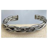 925 Silver Vtg. Solid Mexico Braided Cuff Bracelet