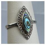 925 Silver Marquise Cut Abalone Ring