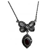 925 Silver Victorian Marcasite & Dangling Garnet N