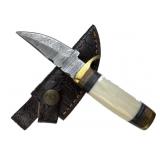 Damascus Steel Fixed Mini Knife w/ Sheath