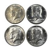 (4) Kennedy Silver Half Dollars, 50c US Coins,
