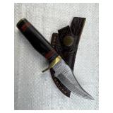 Damascus Steel Fixed Mini Knife w/ Sheath
