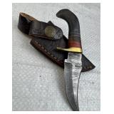 Sm Damascus Steel Fixed Blade Knife w/ Sheath