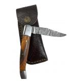 Damascus Steel Folding Blade Knife w/ Sheath