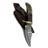 Sm Damascus Steel Fixed Blade Knife w/ Sheath