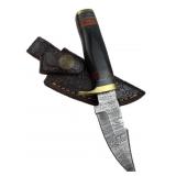Sm Damascus Steel Fixed Blade Knife w/ Sheath