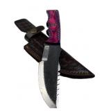 Lg Handmade Steel Fixed Blade Knife w/ Sheath