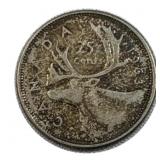 1959 Canada Silver Quarter, 25c Coin, 80%