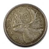 1962 Canada Silver Quarter, 25c Coin, 80%