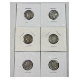 (6) 1940s Mercury Silver Dimes, 10c, 90%