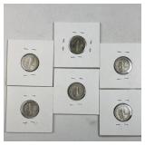 (6) 1940s Mercury Silver Dimes, 10c, 90%
