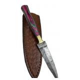 Damascus Steel Fixed Blade Knife w/ Sheath