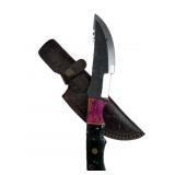 Lg Handmade Steel Fixed Blade Knife w/ Sheath