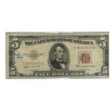 1953B US $5 Red Seal Bank Note
