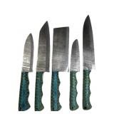 (5) Damascus Steel Chef's Kitchen Knives Set