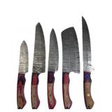 (5) Damascus Steel Chef's Kitchen Knives Set