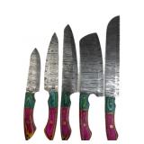 (5) Damascus Steel Chef's Kitchen Knives Set