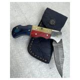 Damascus Steel Folding Blade Knife w/ Sheath