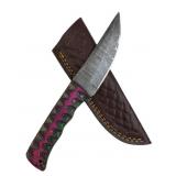 Damascus Steel Fixed Blade Knife w/ Sheath