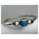 925 Silver Taxco Front Hinged Turquoise Inlay Brac