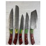 (5) Damascus Steel Chef's Kitchen Knives Set
