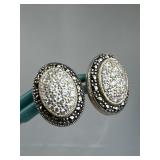 925 Silver Zirconia and Marcasite Oval Post Earrin