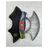 Damascus Steel Ulu Blade Knife w/ Sheath