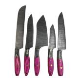 (5) Damascus Steel Chef's Kitchen Knife Set