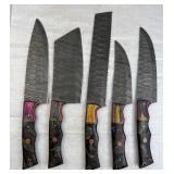 (5) Damascus Steel Chef's Kitchen Knife Set