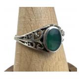 925 Silver Vintage Oval Emerald Openwork Filigree