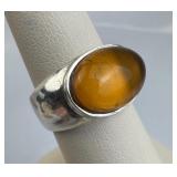 925 Silver Oval Honey Amber Cabochon Signet Ring