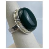 925 Silver Large Oval Lab Emerald Cabochon Ring
