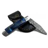Damascus Steel Folding Blade Knife w/ Sheath