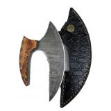 Damascus Steel Fixed Ulu Knife w/ Sheath