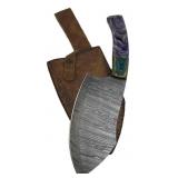Damascus Steel Fixed Cleaver Knife w/ Sheath