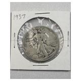 1937 Walking Liberty Silver Half, 50c, 90%