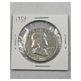 1954 Franklin Silver Half, 50c US Coin, 90%