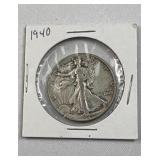1940 Walking Liberty Silver Half, 50c, 90%