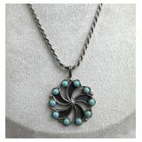 925 Silver Circular Floral Turquoise 'Petit Point