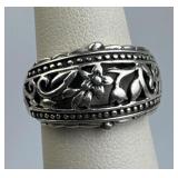 925 Silver Openwork Floral Scrollwork & Beaded Edg