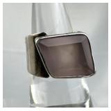 925 Silver Solitaire Geometric Rose Quartz Wide Ba