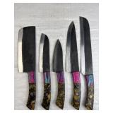 (5) Damascus Steel Chef's Kitchen Knives Set